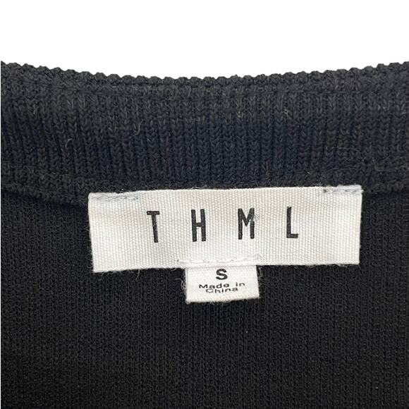 THML Black Knit Top SMALL Sequin Sleeve Sweater V Neck Chic Party Holiday Glam - Picture 7 of 8